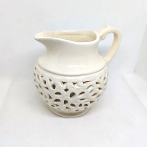 Casa Domani Chantilly Creamer Ivory White Pierced Reticulated Porcelain